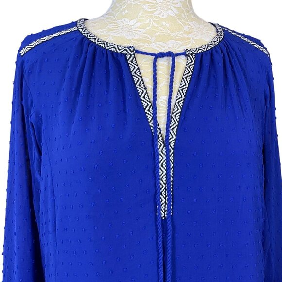 Dr2 by Daniel Rainn 3/4 Sleeve Embroidered V-Neck Tassel Tie Tunic Shirt Med - Picture 2 of 8